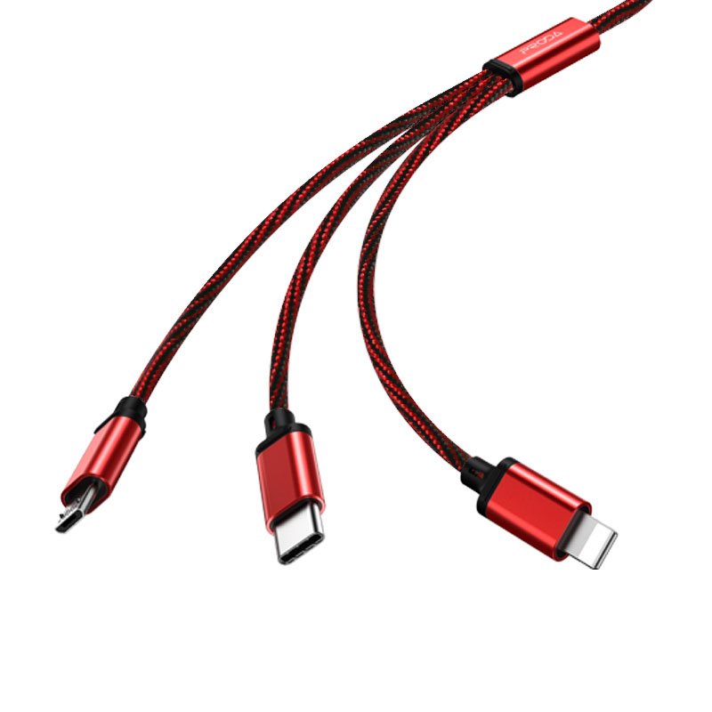 Remax Agile 3 em 1 RC-131th Nylon trançado USB - cabo micro USB  -  Lightning  -  USB-C 2.8A 1m vermelho (PD-B31th vermelho)