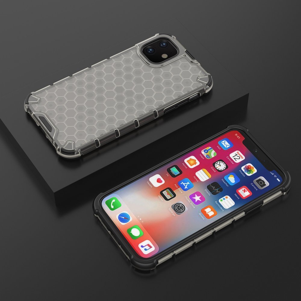 Capa de armadura de favo de mel com pára-choque de TPU para iPhone 11 preto