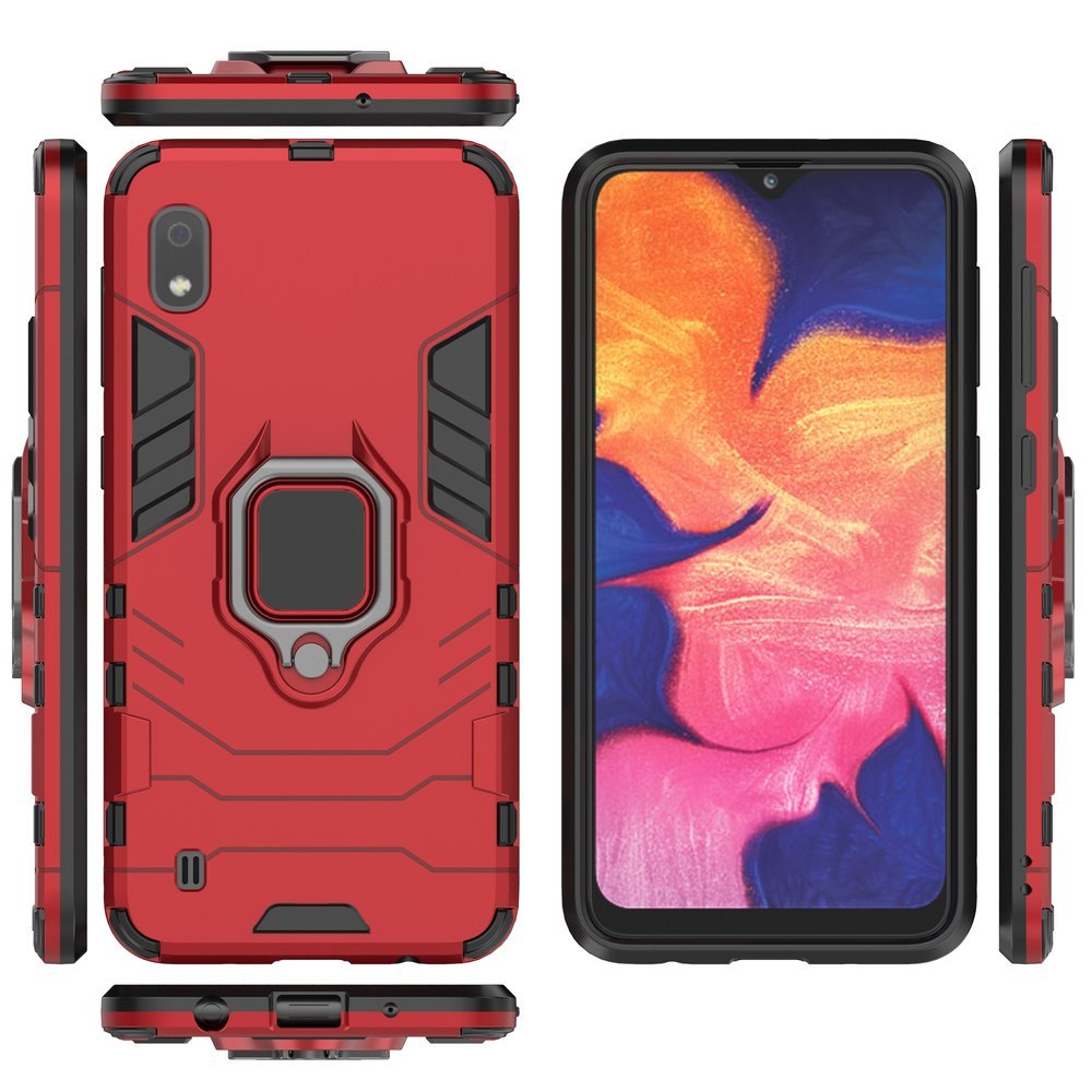 Ring Armor Case Kickstand Capa resistente e resistente para Samsung Galaxy A10 vermelho