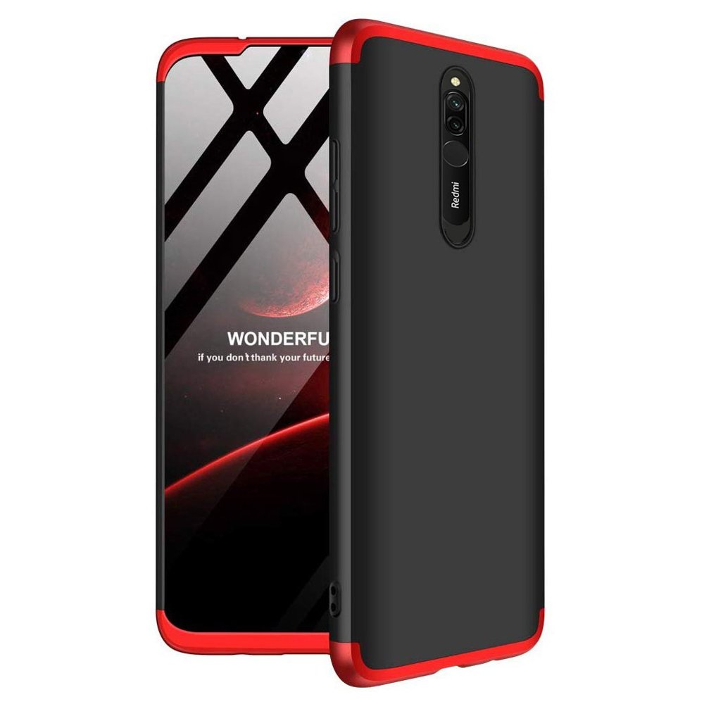 Capa de proteção GKK 360 frontal e traseira capa completa do corpo Xiaomi Redmi 8 preto-vermelho