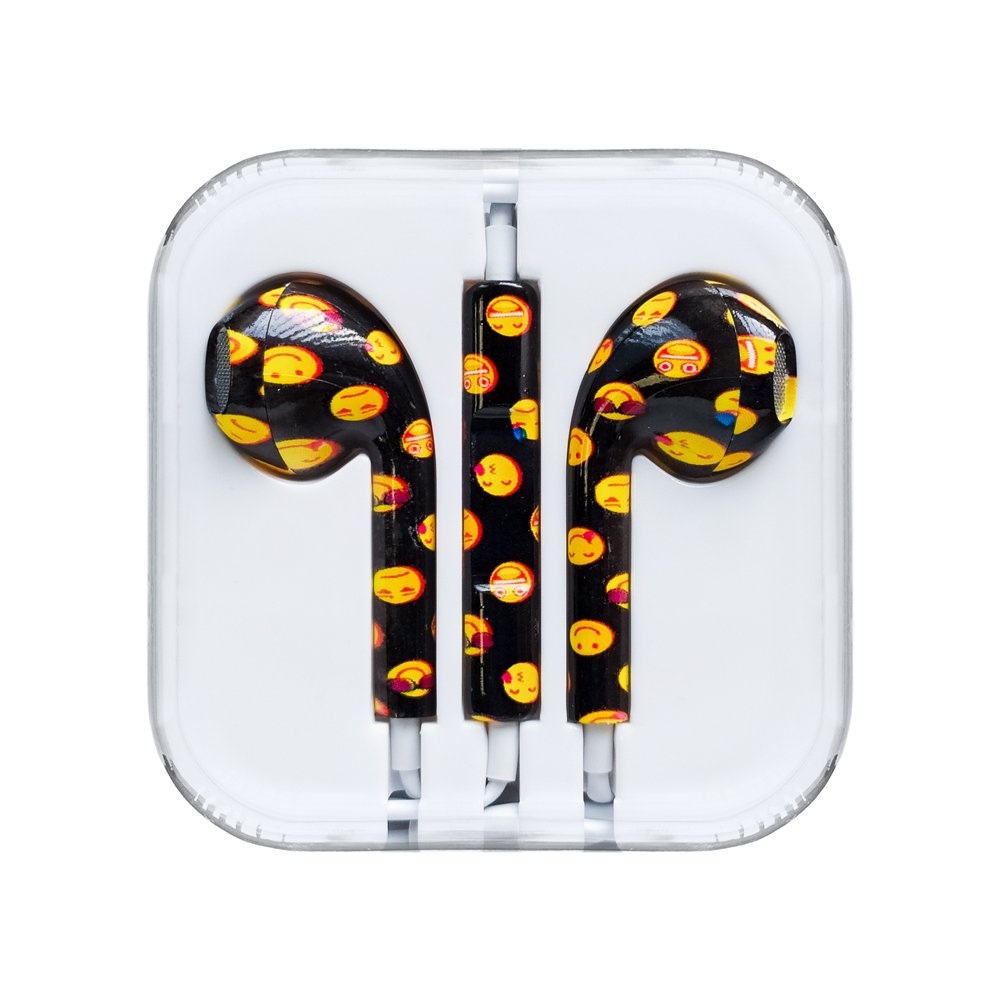 Auriculares com microfone 35 mm mini jack do iPhone iPad iPod emoticons pretos