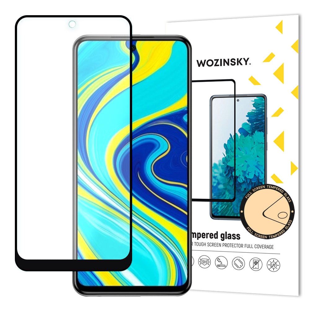 Wozinsky Vidro Temperado Cola Completa Super Resistente Protetor de Tela Totalmente Coberto com Moldura Amigável para Xiaomi Redmi Note 9 Pro  -  Redmi Note 9S  -  Poco X3 Pro preto