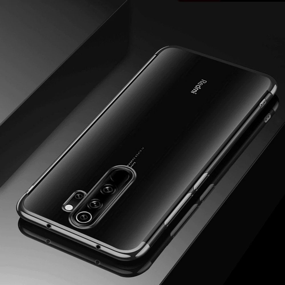 Transparente estojo de gel TPU capa de estrutura de galvanoplastia para Xiaomi Redmi Note 8 Pro preto