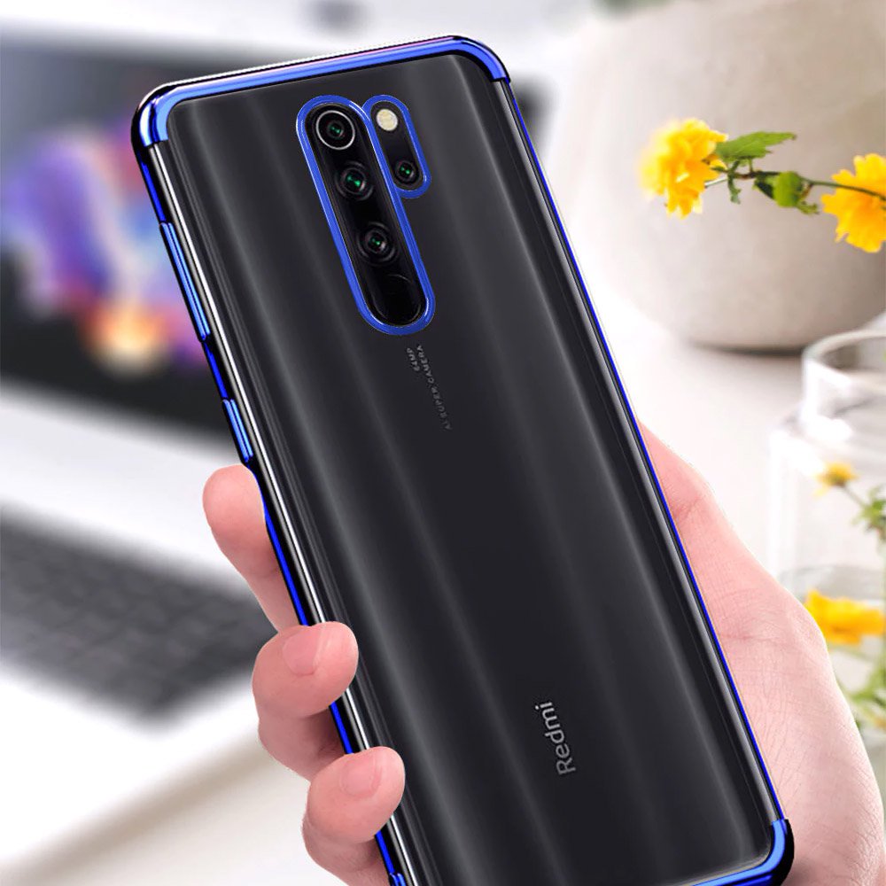 Transparente estojo de gel TPU capa de estrutura de galvanoplastia para Xiaomi Redmi Note 8 Pro preto