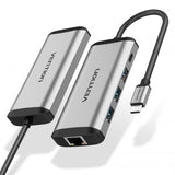 VENTION HUB USB-C 5 EM 1 (3X USB 3.0/Gigabit Ethernet/PD Hub)