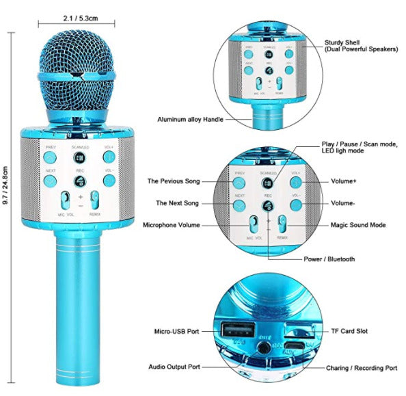 Microfone de karaokê sem fio HALOVIE - Azul