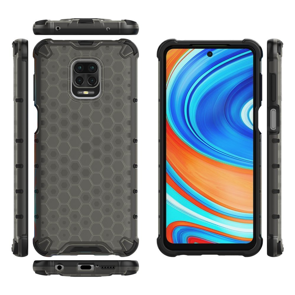 Capa de armadura em caixa de favo de mel com pára-choque de TPU para Xiaomi Redmi Note 9 Pro  -  Redmi Note 9S preto