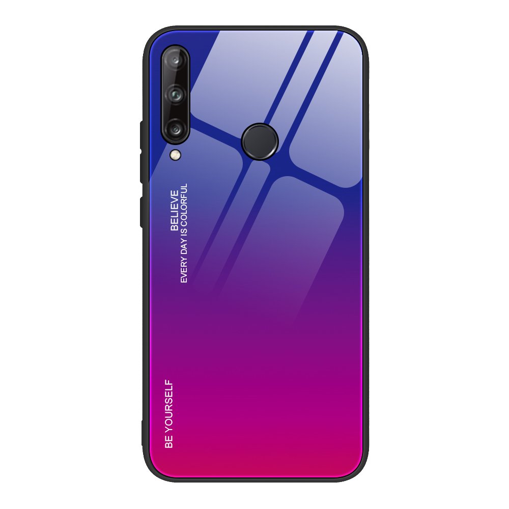 Tampa durável de vidro gradiente com parte traseira de vidro temperado Huawei P40 Lite E rosa-roxo