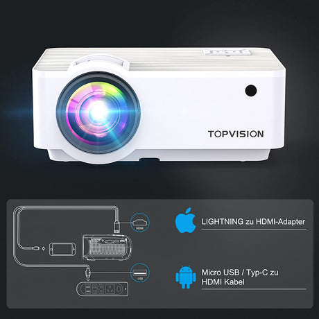 TOPVISION Video Projetor Portatil 7000 Lúmens 1080P Full HD Nativo