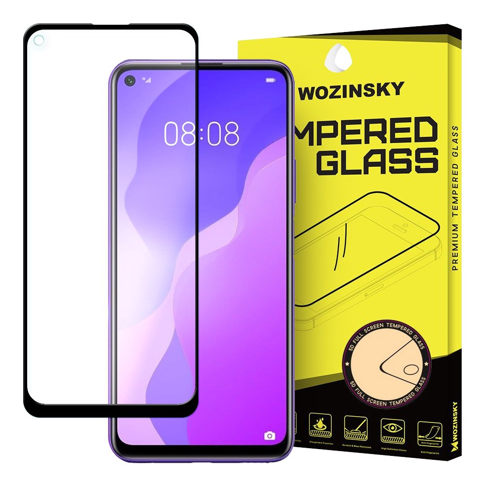 Protetor de tela super resistente de vidro temperado Wozinsky totalmente coberto com moldura compatível para Huawei P40 Lite 5G  -  Huawei Nova 7 SE preto