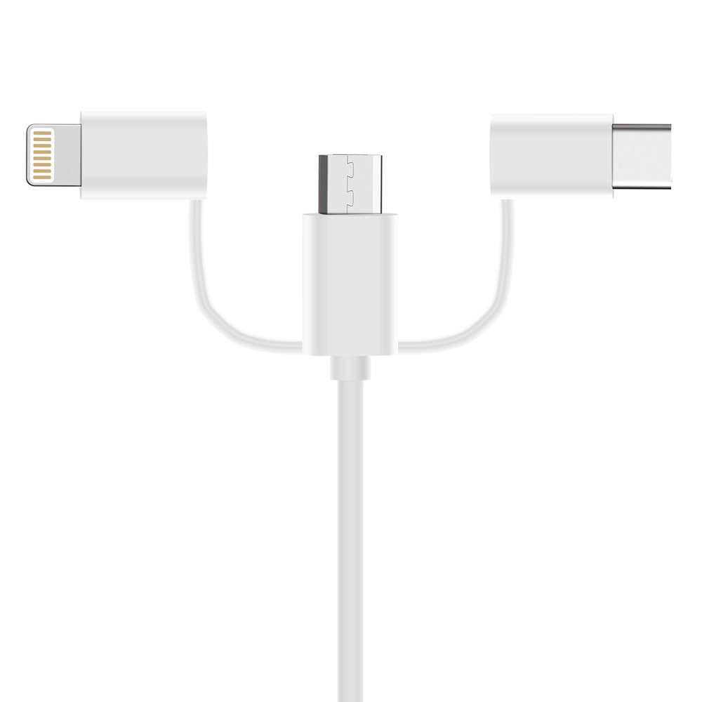 3 em 1 USB - micro USB  -  USB Tipo-C  -  cabo Lightning 2 A branco