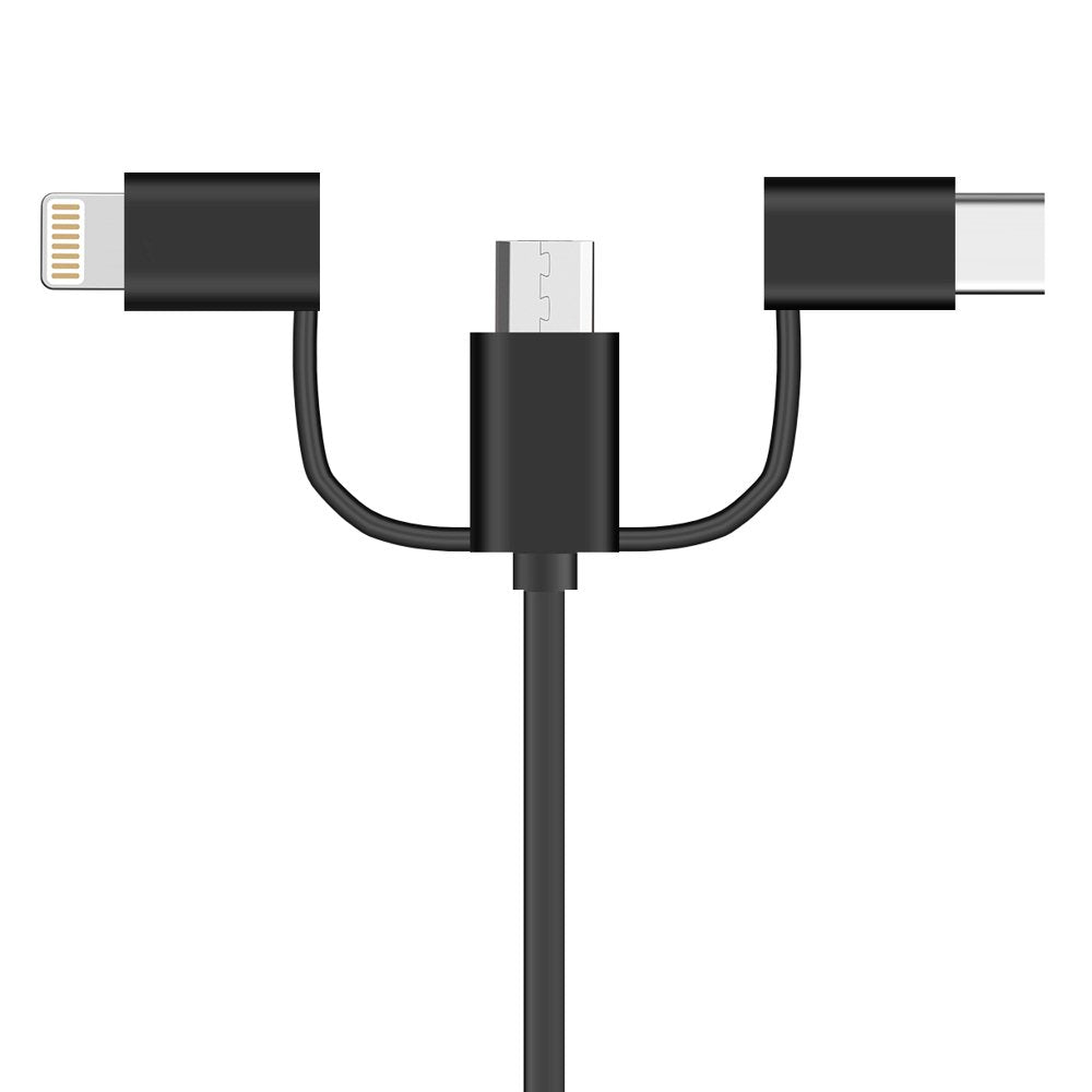 3 em 1 USB - cabo micro USB  -  USB Tipo-C  -  Lightning 2 A preto