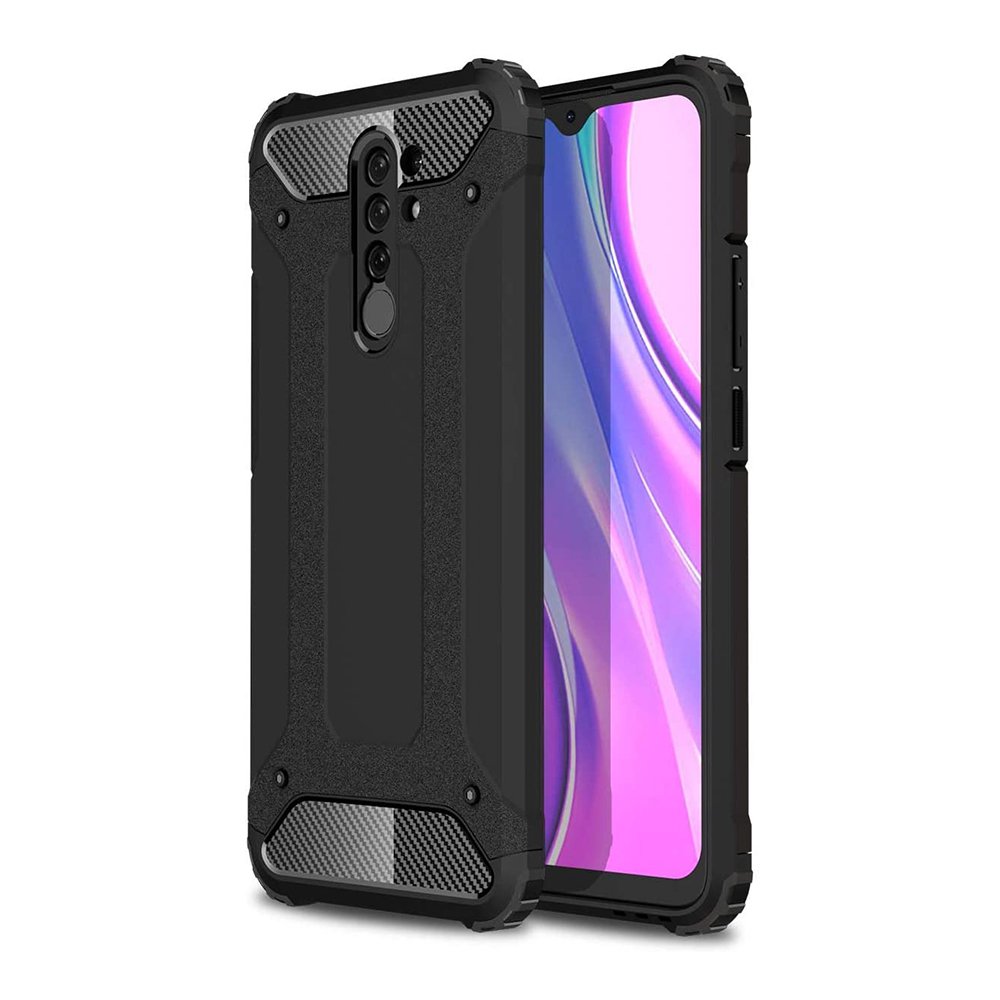 Capa de armadura híbrida resistente e resistente para Xiaomi Redmi 9 preto