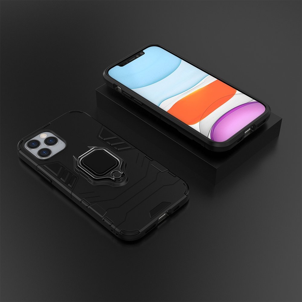 Ring Armor Case Kickstand Capa resistente e resistente para iPhone 12 Pro  -  iPhone 12 preto