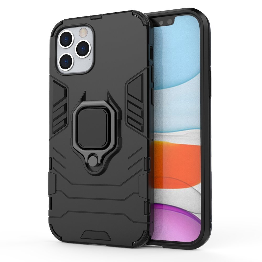 Ring Armor Case Kickstand Capa resistente e resistente para iPhone 12 Pro  -  iPhone 12 preto