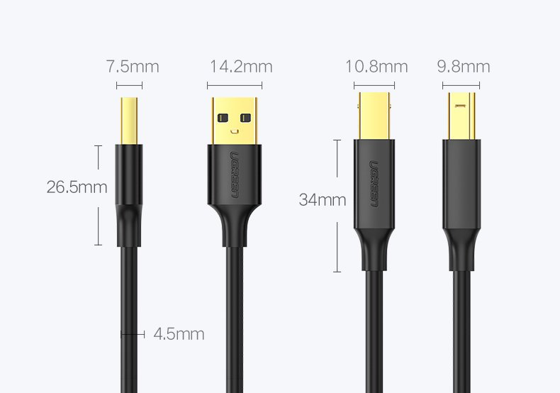 Ugreen USB Tipo B (macho) - USB 2.0 (macho) cabo de impressora 480 Mbps 1,5 m preto (US135 10350)