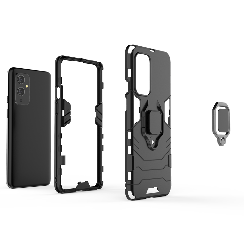 Ring Armor Case Kickstand Capa resistente e resistente para OnePlus 9 preto