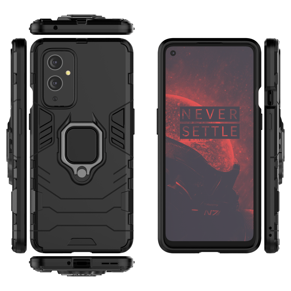 Ring Armor Case Kickstand Capa resistente e resistente para OnePlus 9 preto