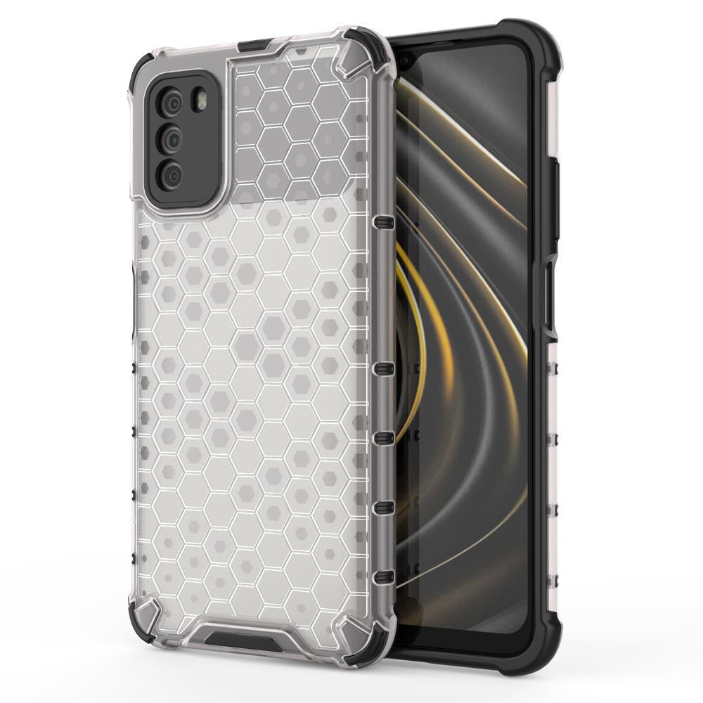 Capa de armadura em caixa de favo de mel com pára-choque de TPU para Xiaomi Poco M3  -  Xiaomi Redmi 9T transparente