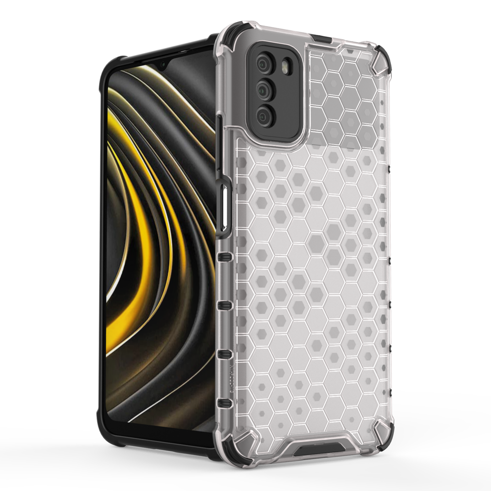 Capa de armadura em caixa de favo de mel com pára-choque de TPU para Xiaomi Poco M3  -  Xiaomi Redmi 9T transparente