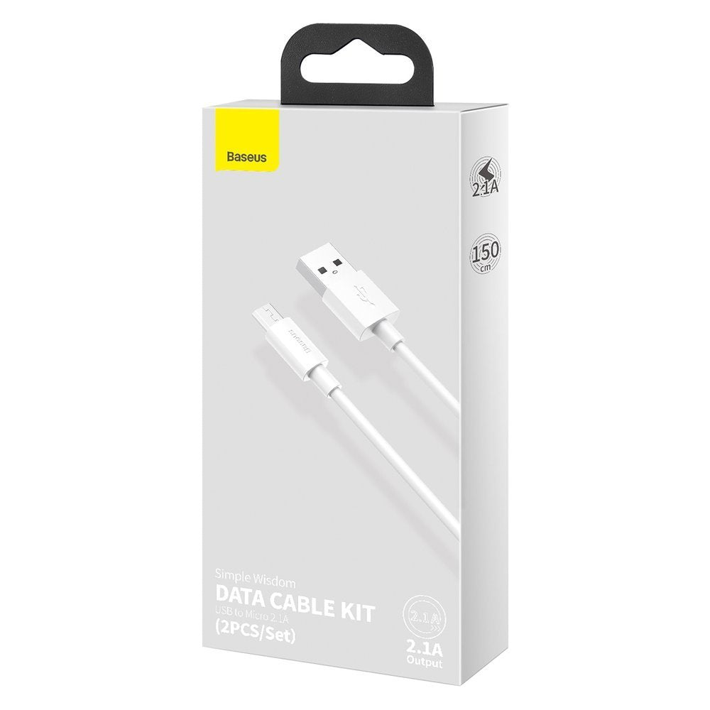 Conjunto de cabos de dados Baseus Simple Wisdom (2 unidades) USB - micro USB 21 A 15 m branco (TZCAMZJ-02)