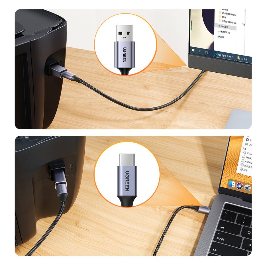 Ugreen USB Tipo-C - adaptador USB tipo B cinza (US382)