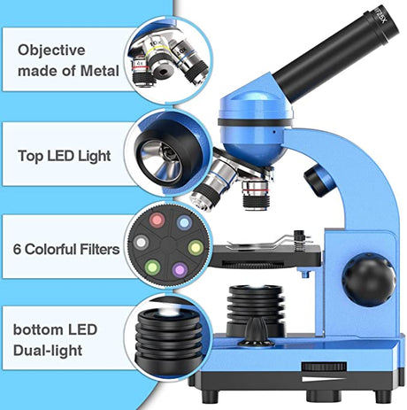 Microscópio de Ciências 40X- 1000X + Kit 52 peças