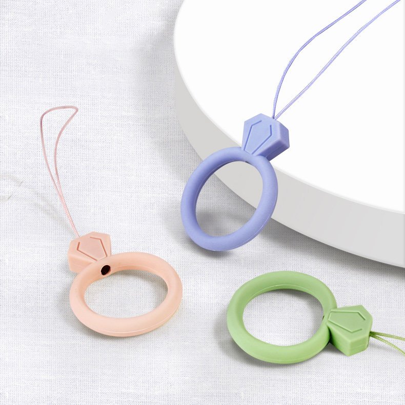 Cordão de silicone para o pingente de anel de diamante do telefone para um dedo rosa