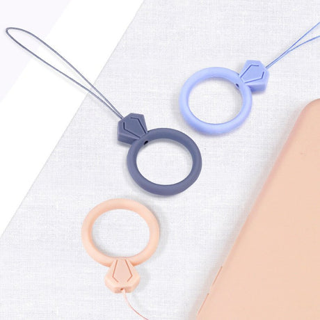 Cordão de silicone para o pingente de anel de diamante do telefone para um dedo rosa