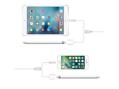 Cabo Lightning 2 em 1 Macho/Fêmea para USB 1M Dados e Carregamento Apple Pencil/iPhone/iPad