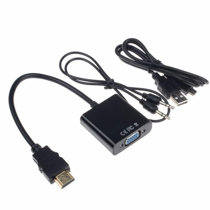 Adaptador Conversor HDMI para VGA com Áudio e Alimentação (Preto) - Multi4you®