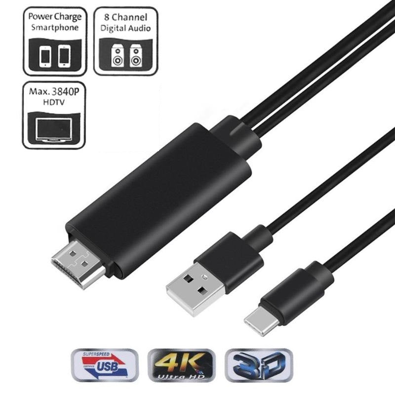 Cabo Adaptador MHL USB-C para HDMI para Smartphones / Tablet (HDTV) (Preto) - Multi4you®