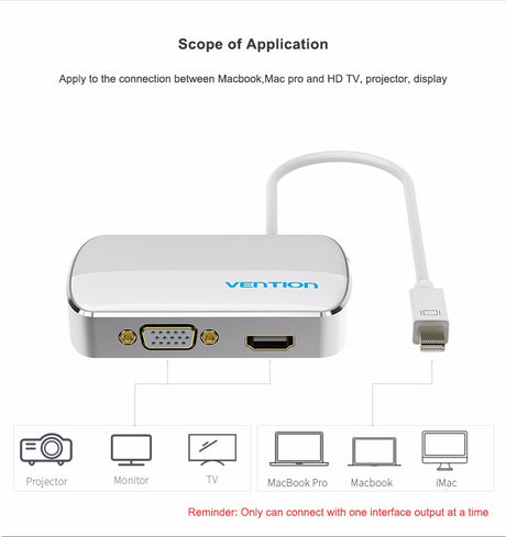 Conversor Vention Adaptador Thunderbolt Mini DisplayPort Macho para HDMI / VGA 2 em 1