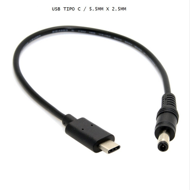 Cabo de Alimentação USB-C para Conector 5.5mm x 2.5mm (Preto) (20cm) - Multi4you®