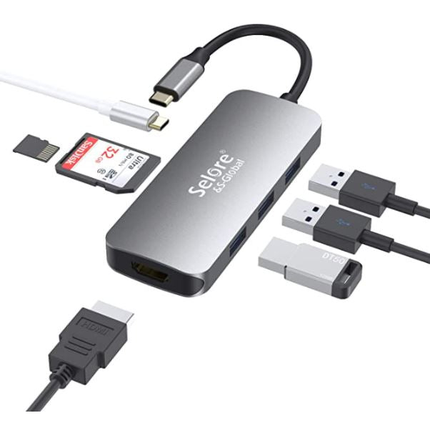 HUB USB-C  7 EM 1 (USB-C / 3xUSB 3.0 / TF/ SD e HDMI)