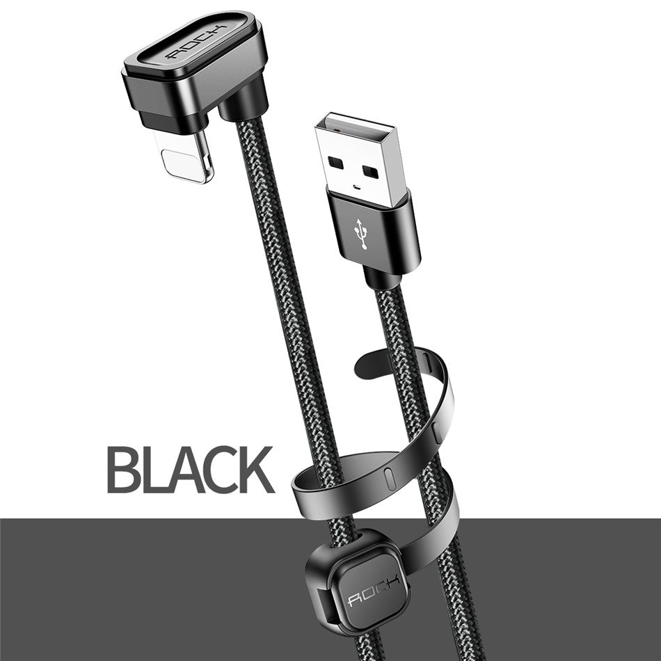 Rock® - Cabo USB Lightning 180 Graus Nylon Trançado Ultra Resistente - Preto