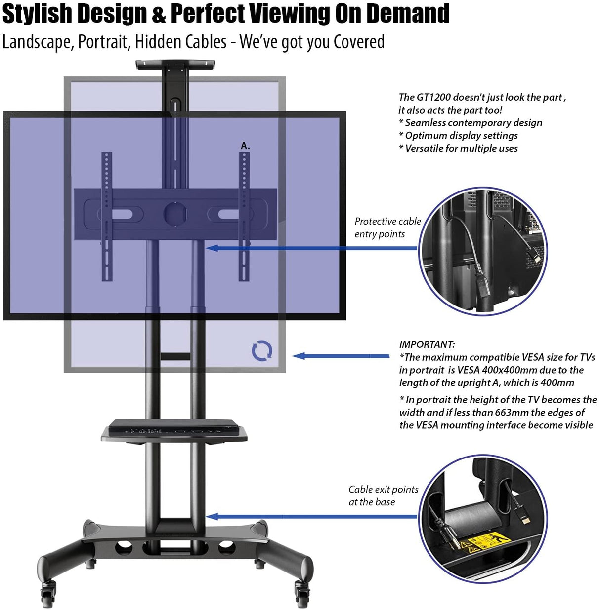 Invision Suporte de TV portátil com rodas para TV 32" - 70"