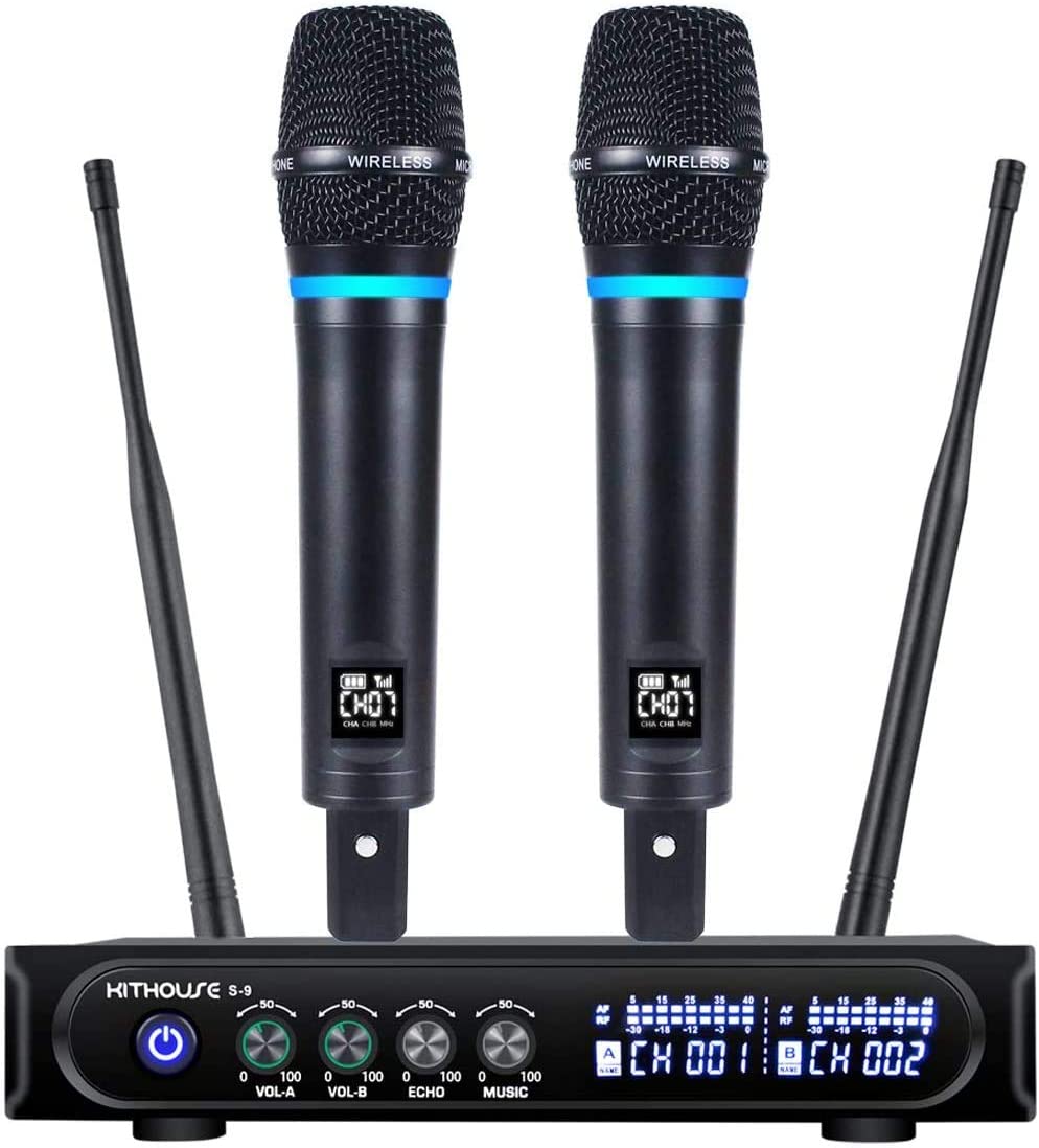 Microfone Wireless Receptor 2 Canais UHF com Bateria Recarregável e Bluetooth