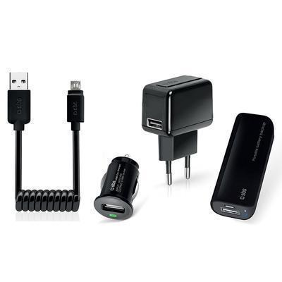 Kit Alimentação 4 em 1 Carregador de Parede + Carro + Bateria Externa + Cabo MicroUSB