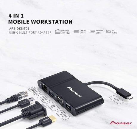 Pionner Adaptador USB-C para HDMI/VGA/USB/RJ45 4 em 1