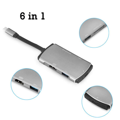 Adaptador USB-C HUB para HDMI 4K USB 3.0 e Leitor de Cartões Micro SD / SD 6 em 1 - Multi4you®