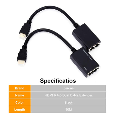 Extensor HDMI 1080p LAN Ethernet via Cat5/5e/6/6e 30M Receptor e Transmissor - Multi4you®